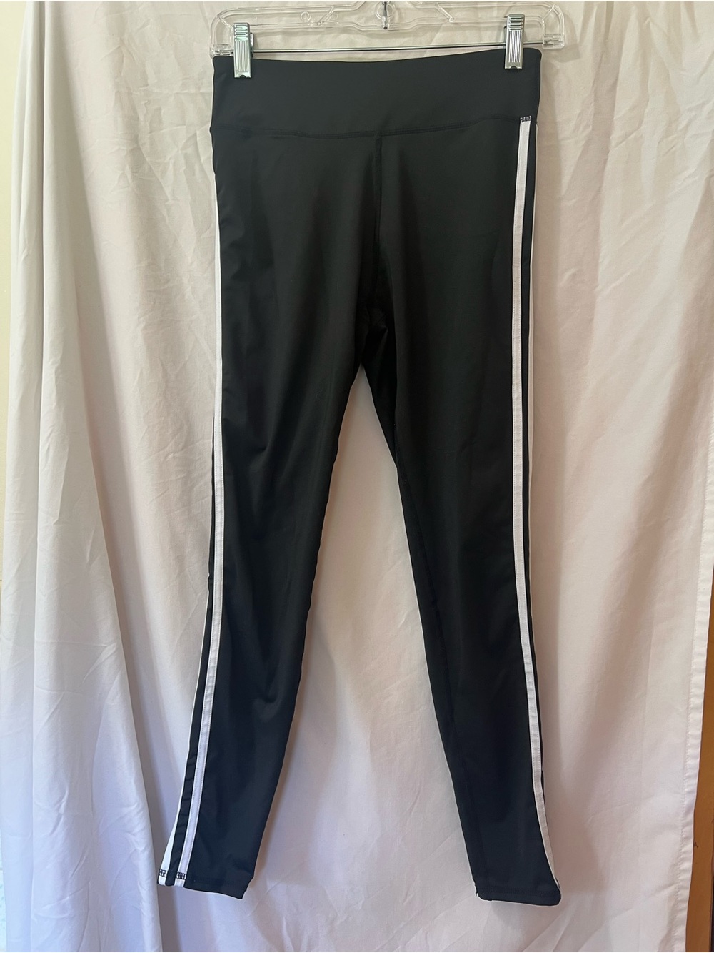 Black Women’s Active Leggings with White Side Stripe